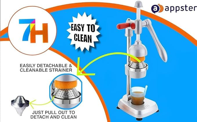 7H Heavy Duty Hand Press Juicer Machine - Manual Citrus Juice Maker & Orange Squeezer for Fruits & Vegetables - Double Polish