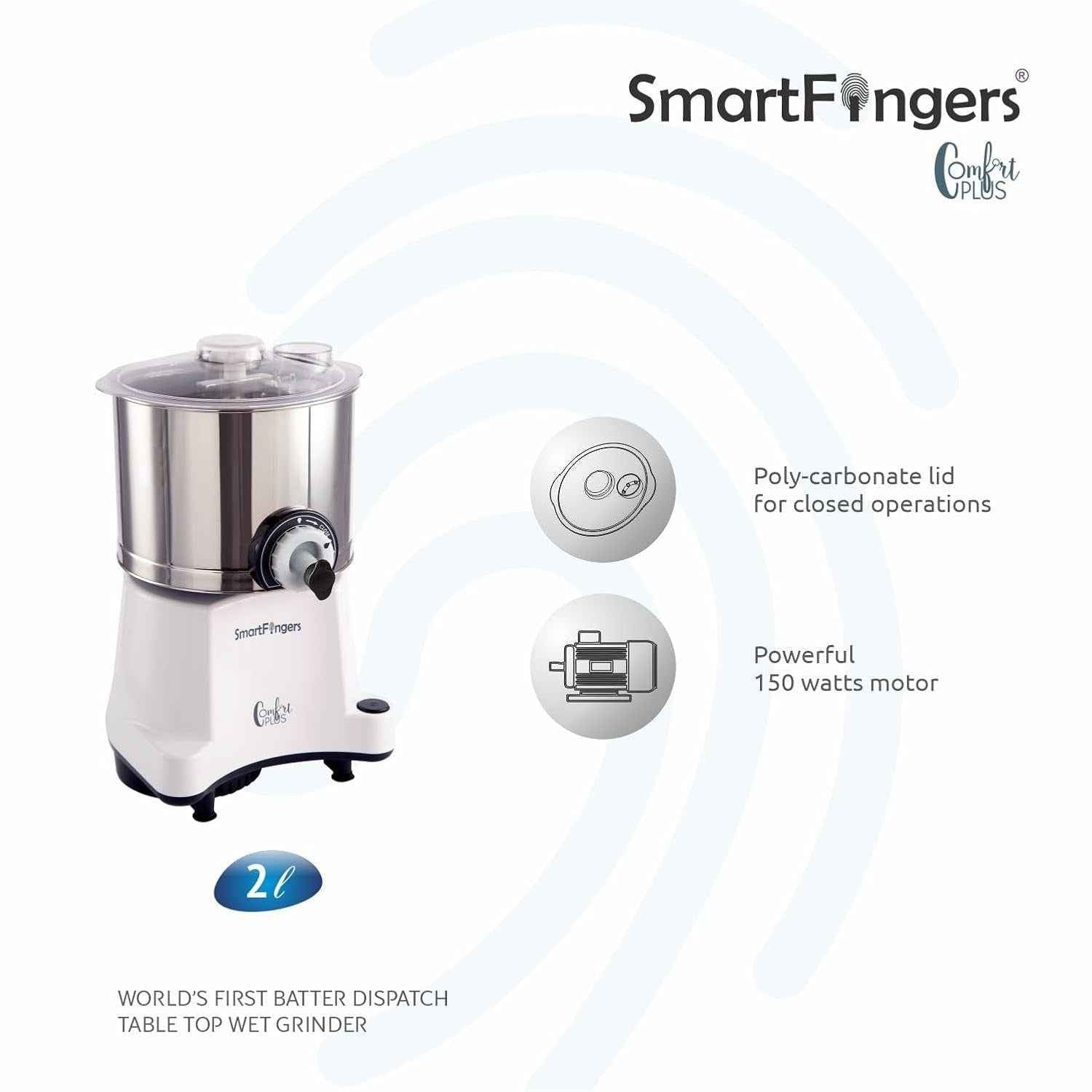 SmartFingers Stainless Steel Comfort Plus Table Top Magic Wet Grinder 110V 60Hz (2 L) For Usa Canada And Japan Only..